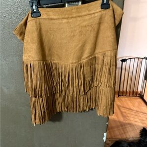 Sterling Kreek Fringed Tan Suede Skort